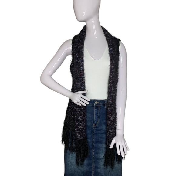 Investments Petites Cardi Vest Multicolor Size Petite M Marled Knit Fringe Hem - Picture 1 of 9